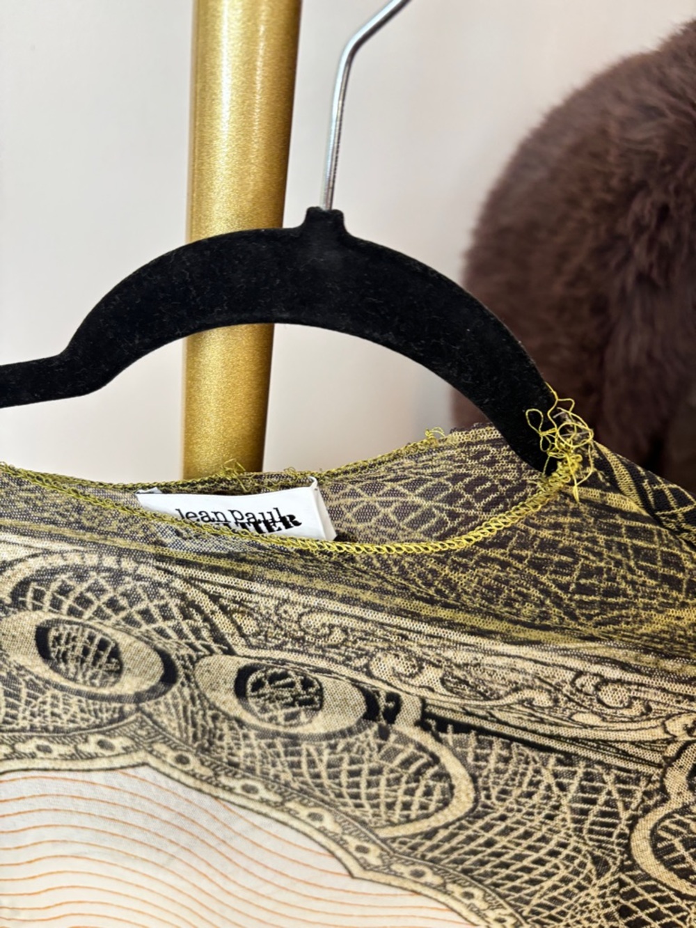 Jean Paul Gaultier Cream and Olive Script-Print Long Sleeve Top - Picture 6 of 7